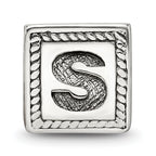 Sterling Silver 925 Antiqued Letter S Block Bead Charm Solid Elegant Design