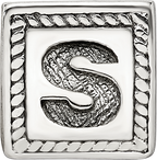 Sterling Silver 925 Antiqued Letter S Block Bead Charm Solid Elegant Design