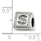 Sterling Silver 925 Antiqued Letter S Block Bead Charm Solid Elegant Design