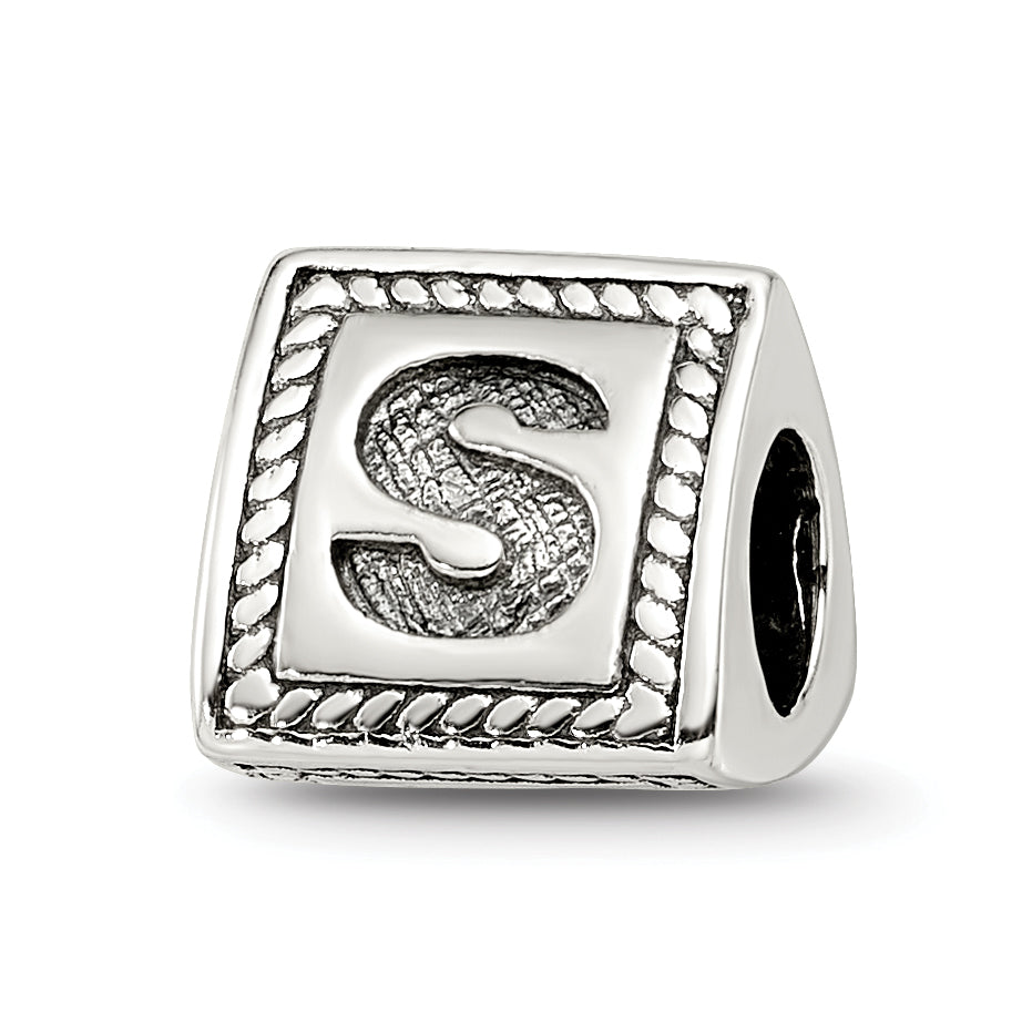 Sterling Silver Reflections Letter S Triangle Block Bead Main image