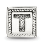 Sterling Silver Antiqued Letter T Bead with Block Design  925 SolidCraft