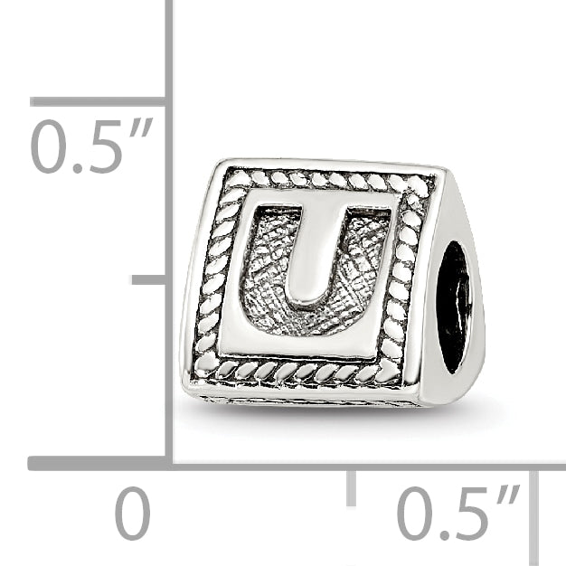 Sterling Silver 925 Antiqued Letter U Bead Solid Casted Timeless Charm