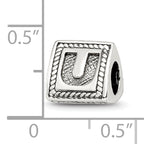 Sterling Silver 925 Antiqued Letter U Bead Solid Casted Timeless Charm