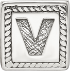 Sterling Silver 925 Letter V Bead with Antiqued Finish Solid Block Design