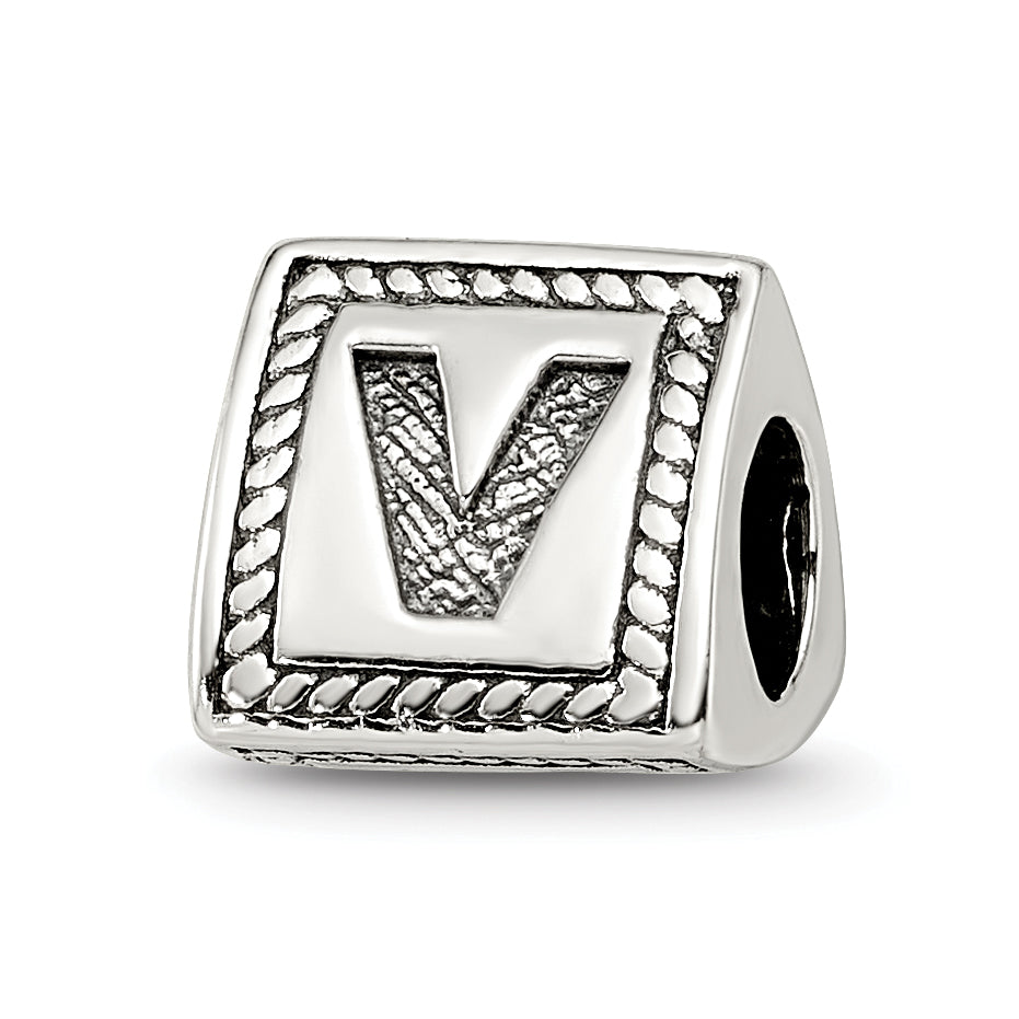 Sterling Silver Reflections Letter V Triangle Block Bead Main image