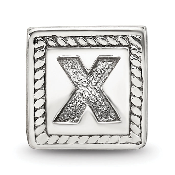 Sterling Silver 925 Antiqued Letter X Bead with Solid Cast Design