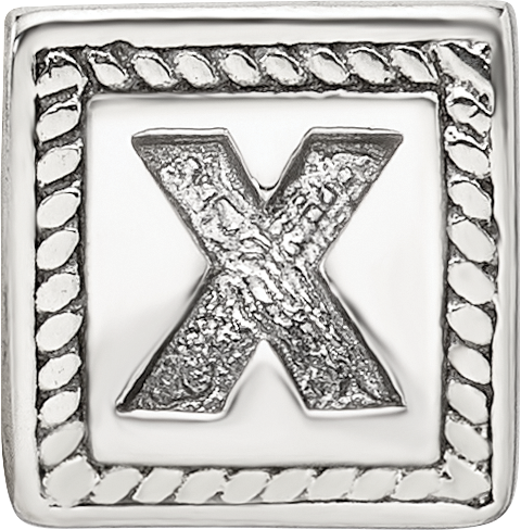 Sterling Silver 925 Antiqued Letter X Bead with Solid Cast Design
