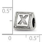 Sterling Silver 925 Antiqued Letter X Bead with Solid Cast Design