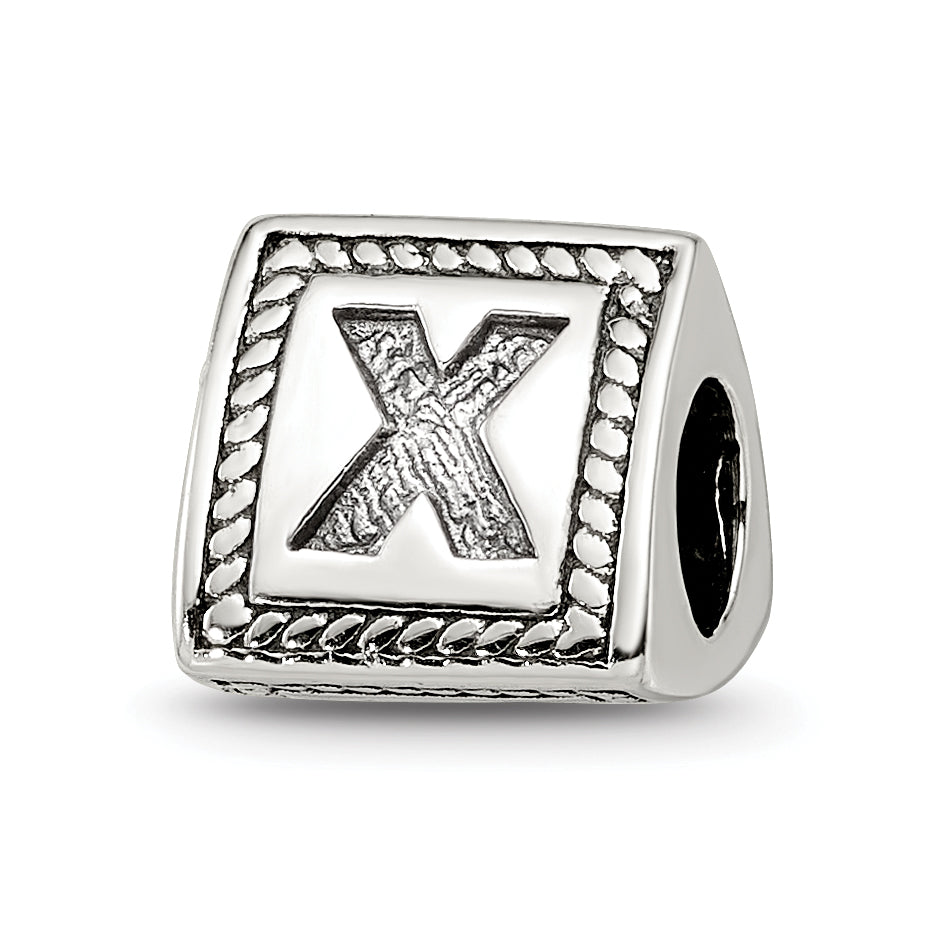 Sterling Silver Reflections Letter X Triangle Block Bead