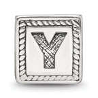 Sterling Silver 925 Antiqued Letter Y Block Bead Solid Vintage Charm