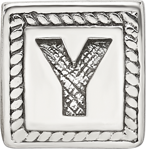 Sterling Silver 925 Antiqued Letter Y Block Bead Solid Vintage Charm
