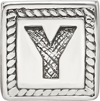Sterling Silver 925 Antiqued Letter Y Block Bead Solid Vintage Charm