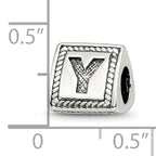 Sterling Silver 925 Antiqued Letter Y Block Bead Solid Vintage Charm