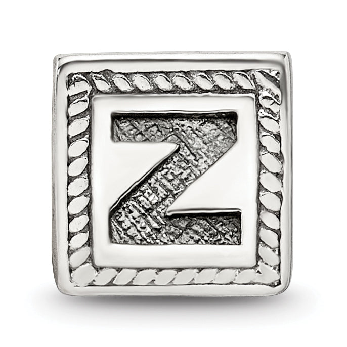 Sterling Silver 925 Letter Z Bead with Antiqued Finish Solid Design