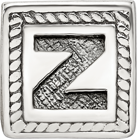Sterling Silver 925 Letter Z Bead with Antiqued Finish Solid Design