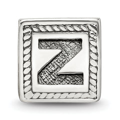 Sterling Silver 925 Letter Z Bead with Antiqued Finish Solid Design
