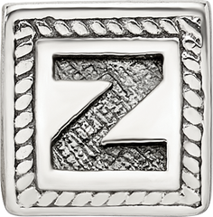 Sterling Silver 925 Letter Z Bead with Antiqued Finish Solid Design