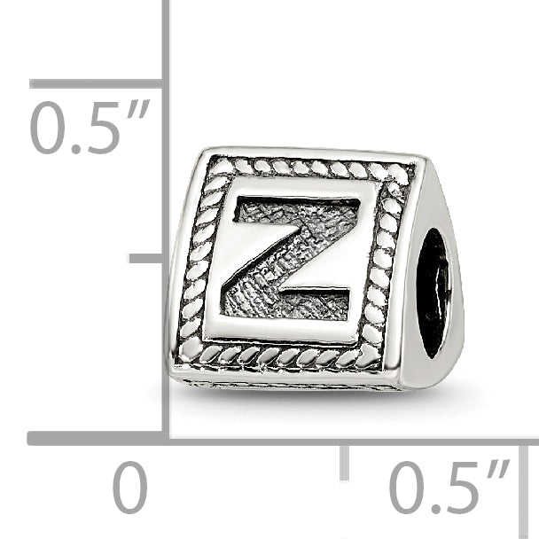 Sterling Silver 925 Letter Z Bead with Antiqued Finish Solid Design