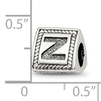 Sterling Silver 925 Letter Z Bead with Antiqued Finish Solid Design