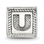 Sterling Silver 925 Antiqued Letter U Bead Solid Casted Timeless Charm