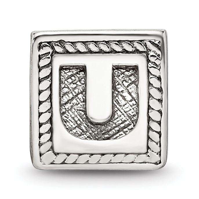 Sterling Silver 925 Antiqued Letter U Bead Solid Casted Timeless Charm