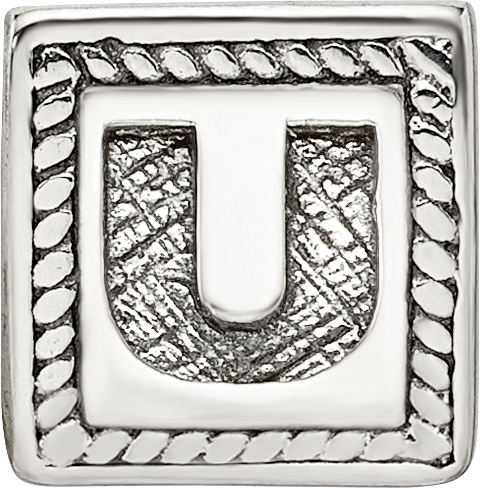Sterling Silver 925 Antiqued Letter U Bead Solid Casted Timeless Charm