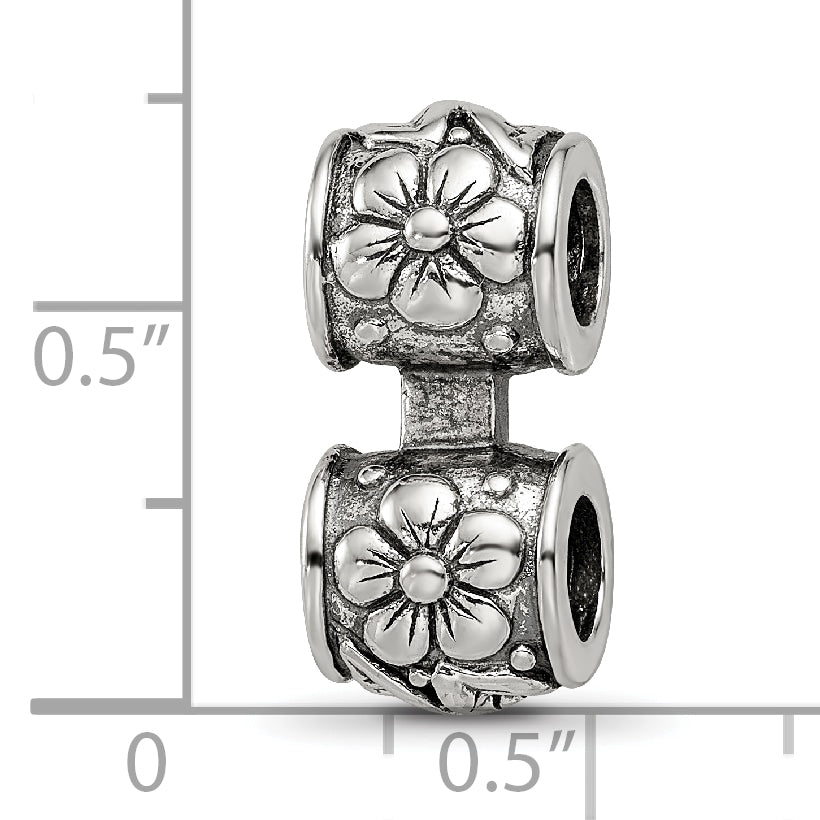 Sterling Silver 925 Antiqued Floral Connector Bead Vintage-Inspired Elegant Design