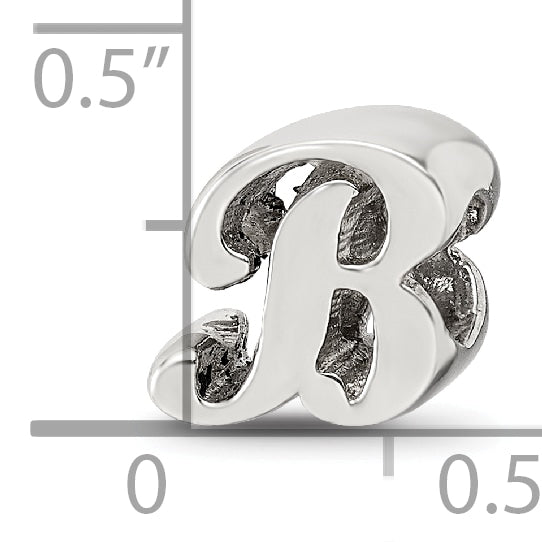Sterling Silver Script Letter B Bead with Polished Finish Elegantly Crafted