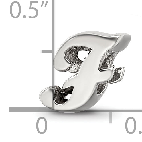 Sterling Silver 925 Script F Bead with Polished Finish Solid Cast Design