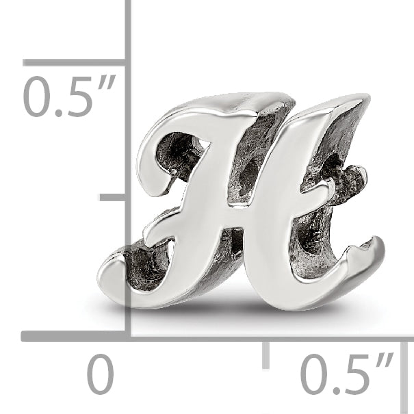 Sterling Silver 925 Script Letter H Bead with Polished Finish Solid Elegant Design