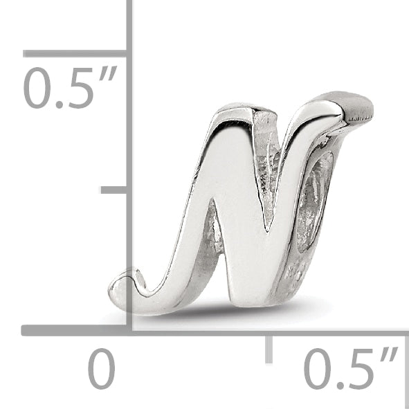 Sterling Silver 925 Script Letter N Bead with Polished Finish