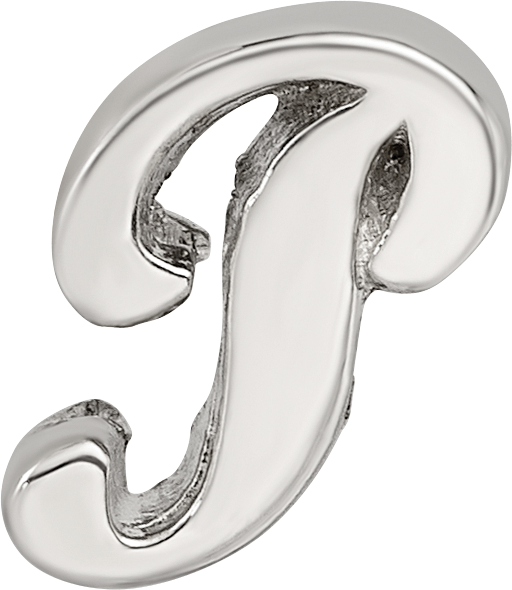 Sterling Silver 925 Script Letter P Bead with Polished Finish