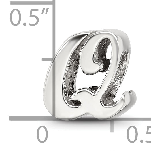 Sterling Silver 925 Script Letter Q Bead with Polished Finish