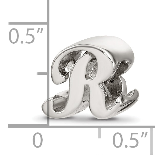 Sterling Silver 925 Script Letter R Bead with Polished Finish