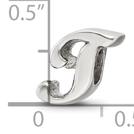 Sterling Silver 925 Script T Bead with Polished Finish