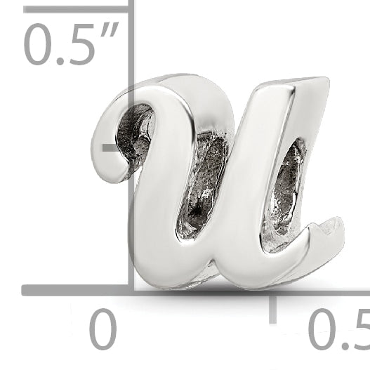 Sterling Silver 925 Script Letter U Bead with Polished Finish