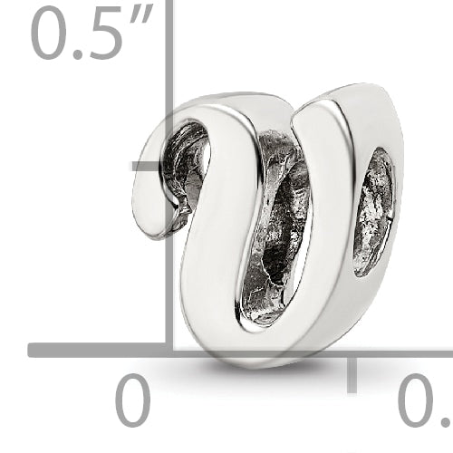 Sterling Silver 925 Letter V Script Bead with Polished Finish