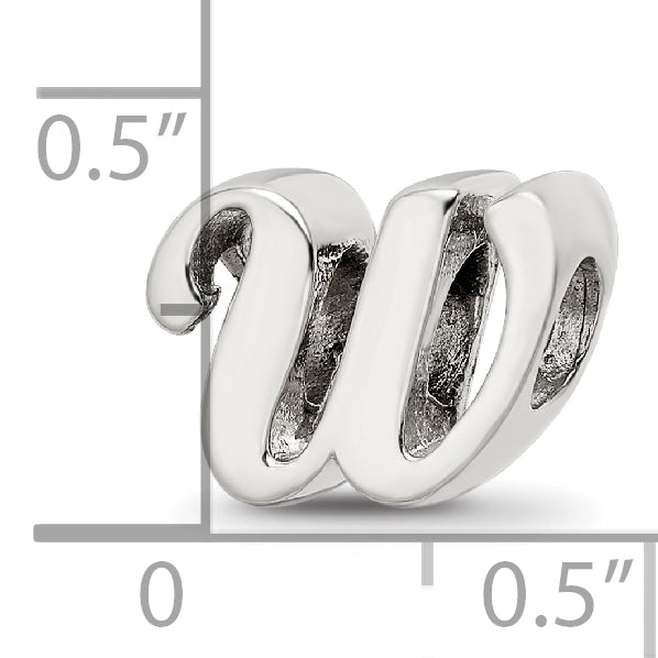Sterling Silver 925 Script W Bead Polished Solid Classic Design