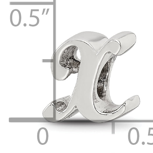 Sterling Silver 925 Script Letter X Bead with Polished Finish