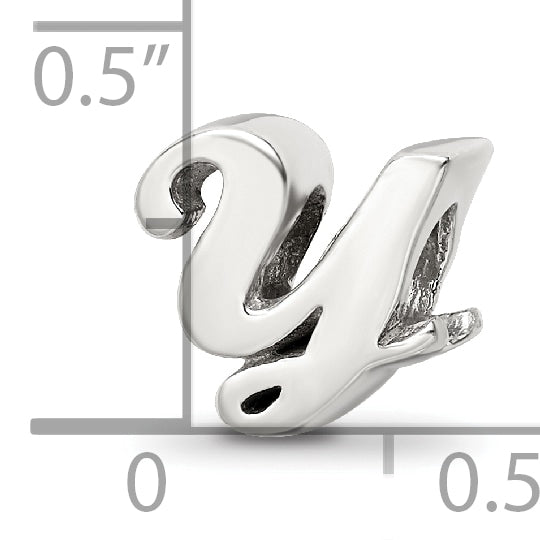 Sterling Silver 925 Script Letter Y Bead with Polished Finish Elegant Design