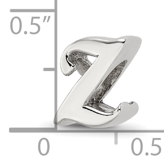 Sterling Silver 925 Script Z Bead with Polished Finish Elegant Design