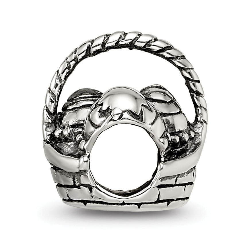 Sterling Silver 925 Easter Basket Bead with Antiqued Finish