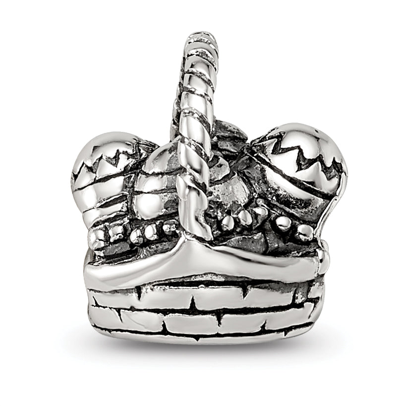 Sterling Silver 925 Easter Basket Bead with Antiqued Finish