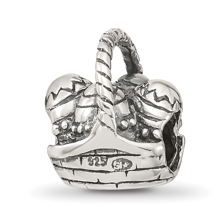 Sterling Silver 925 Easter Basket Bead with Antiqued Finish