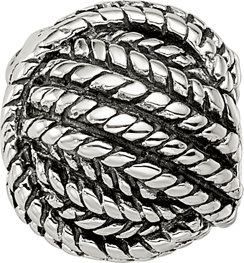 Sterling Silver 925 Yarn Ball Bead with Antiqued Finish Solid Design
