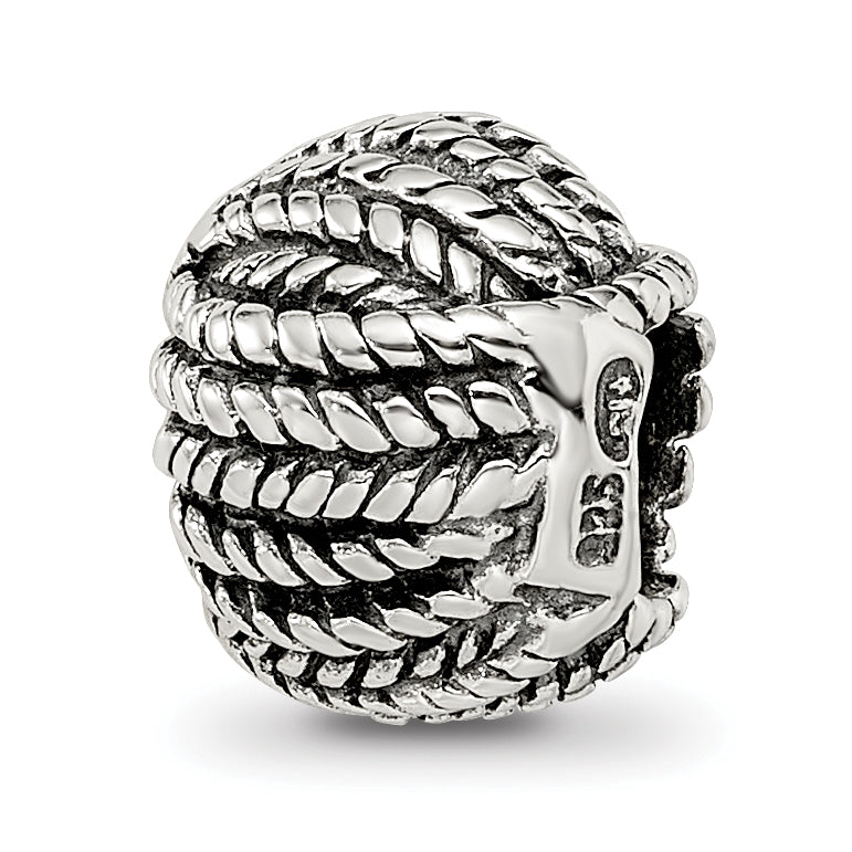 Sterling Silver 925 Yarn Ball Bead with Antiqued Finish Solid Design