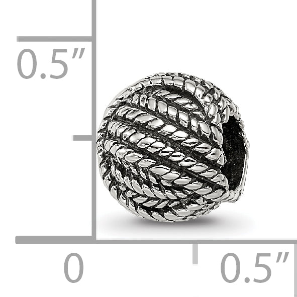 Sterling Silver 925 Yarn Ball Bead with Antiqued Finish Solid Design