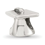 Sterling Silver 925 Antiqued Graduation Cap Bead  Solid Casted Commemorative Charm