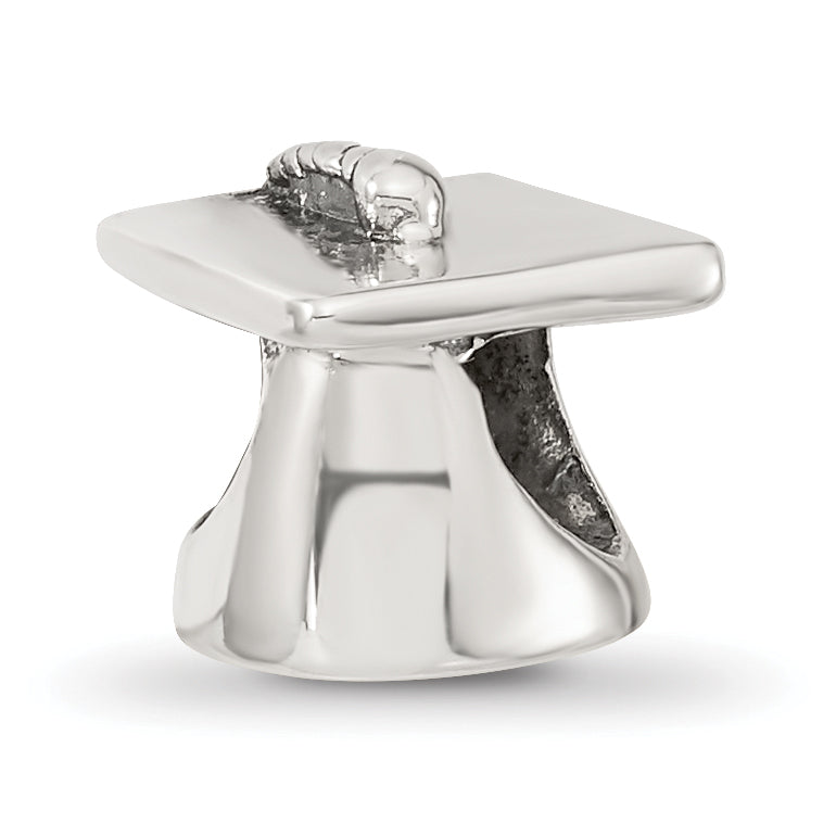 Sterling Silver 925 Antiqued Graduation Cap Bead  Solid Casted Commemorative Charm