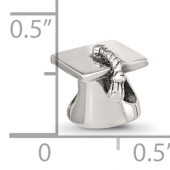 Sterling Silver 925 Antiqued Graduation Cap Bead  Solid Casted Commemorative Charm